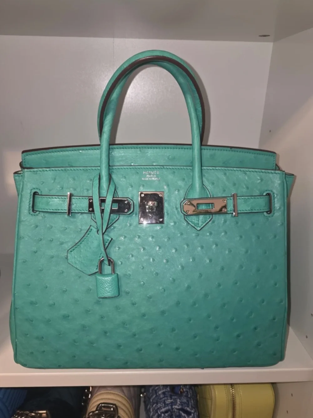 Vert Verona Ostrich Leather Tote Bag Birkin 30 PHW 2020 Teal Blue Green